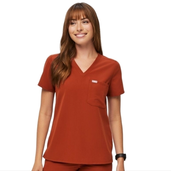 FIGS | Women's Red V-Neck One Pocket Scrubs Top (Size Medium) - Picture 1 of 12
